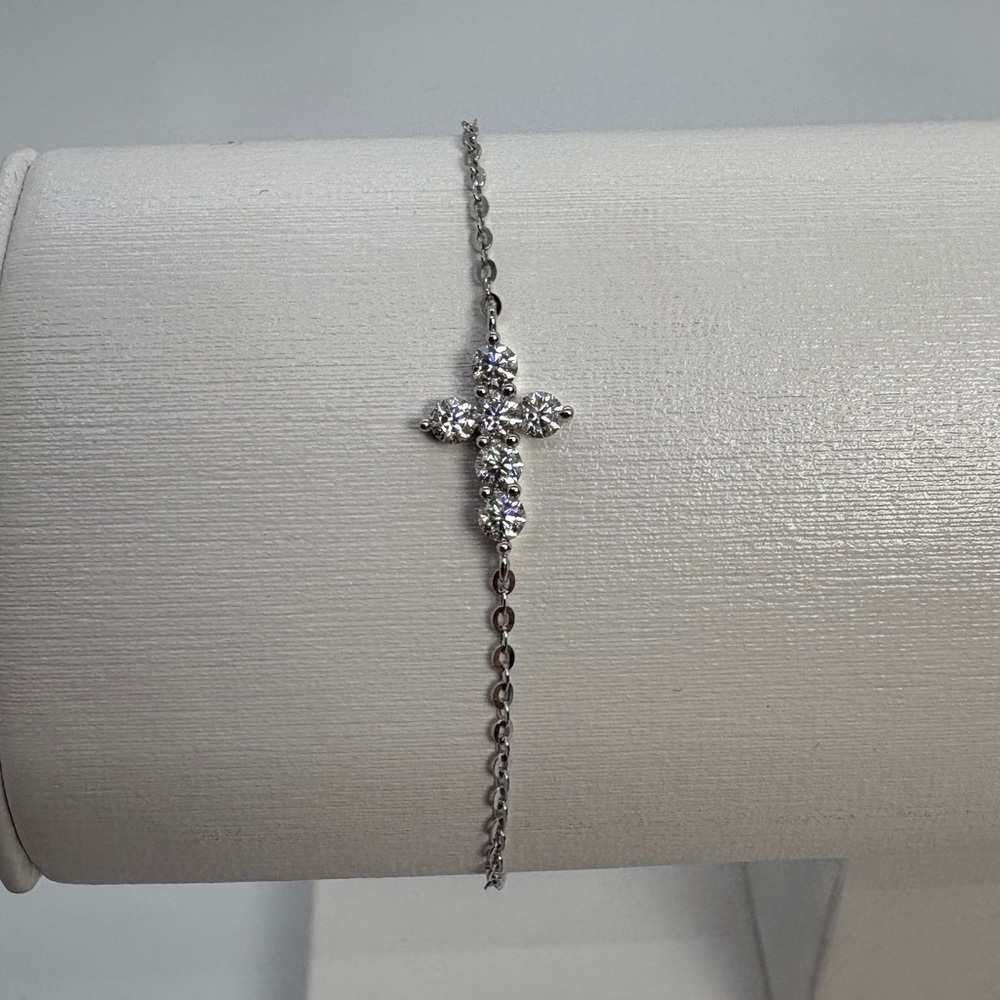 Dainty Authentic Sterling Silver Moissanite Diamond Cross Bracelet